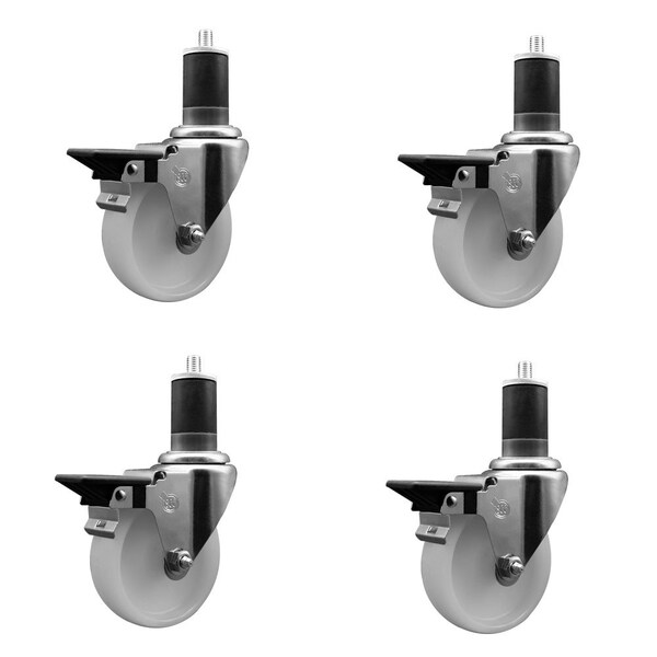 Service Caster 4'' Nylon Swivel 1-5/8'' Expanding Stem Caster Set with Brake, 4PK SCC-EX20S414-NYS-PLB-158-4 - main